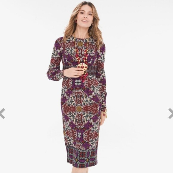 Chicos Medallion Print Paisley Fall Dress Size 16 18 Size 3 - Picture 2 of 12